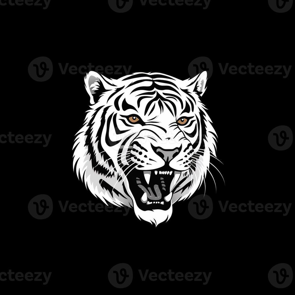 Tiger head face logo or icon in white on black background. International Tiger Day. . photo