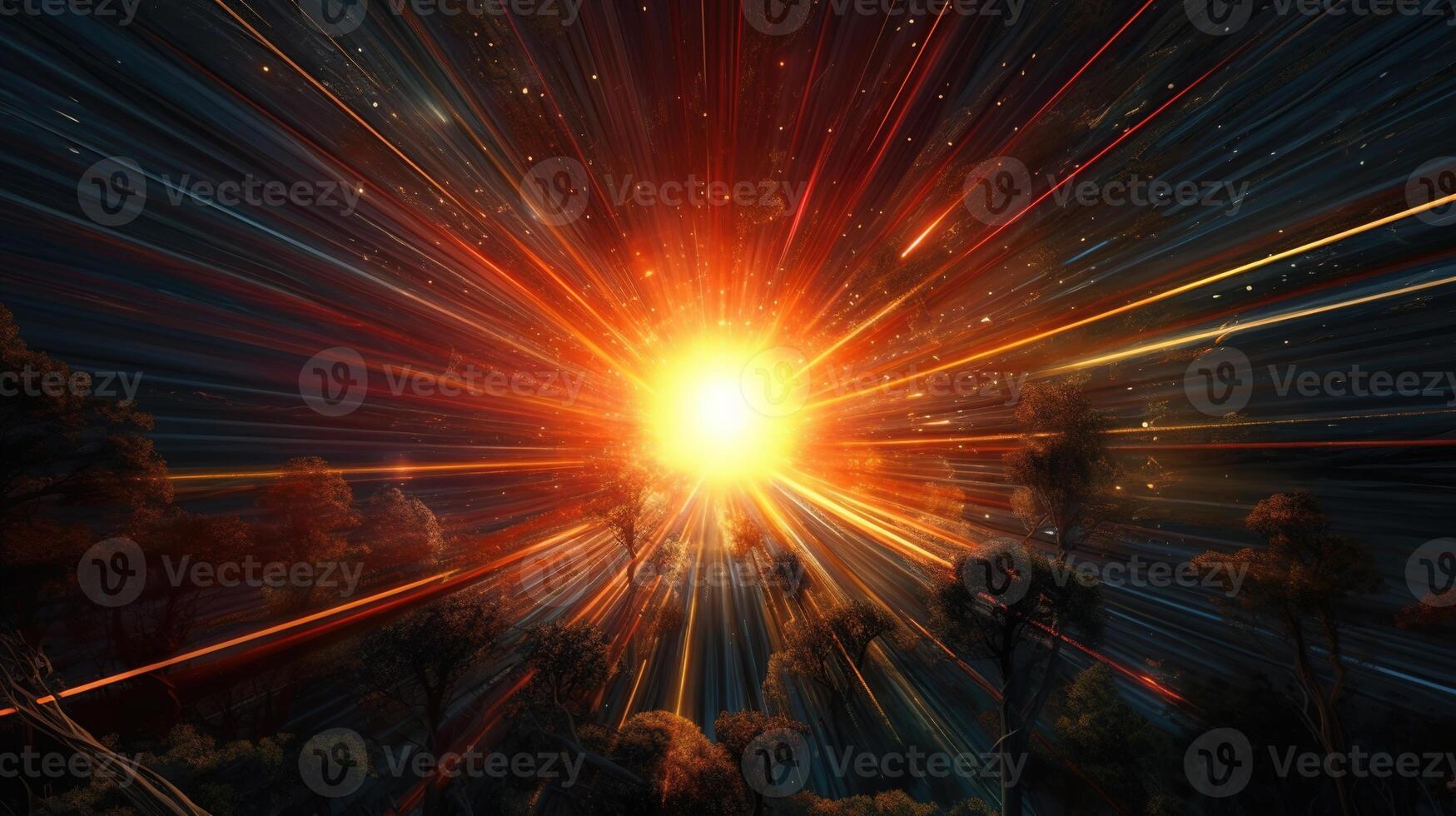 High-energy particles explosion. Star explosion with particles. Star warp and Wormhole. . photo