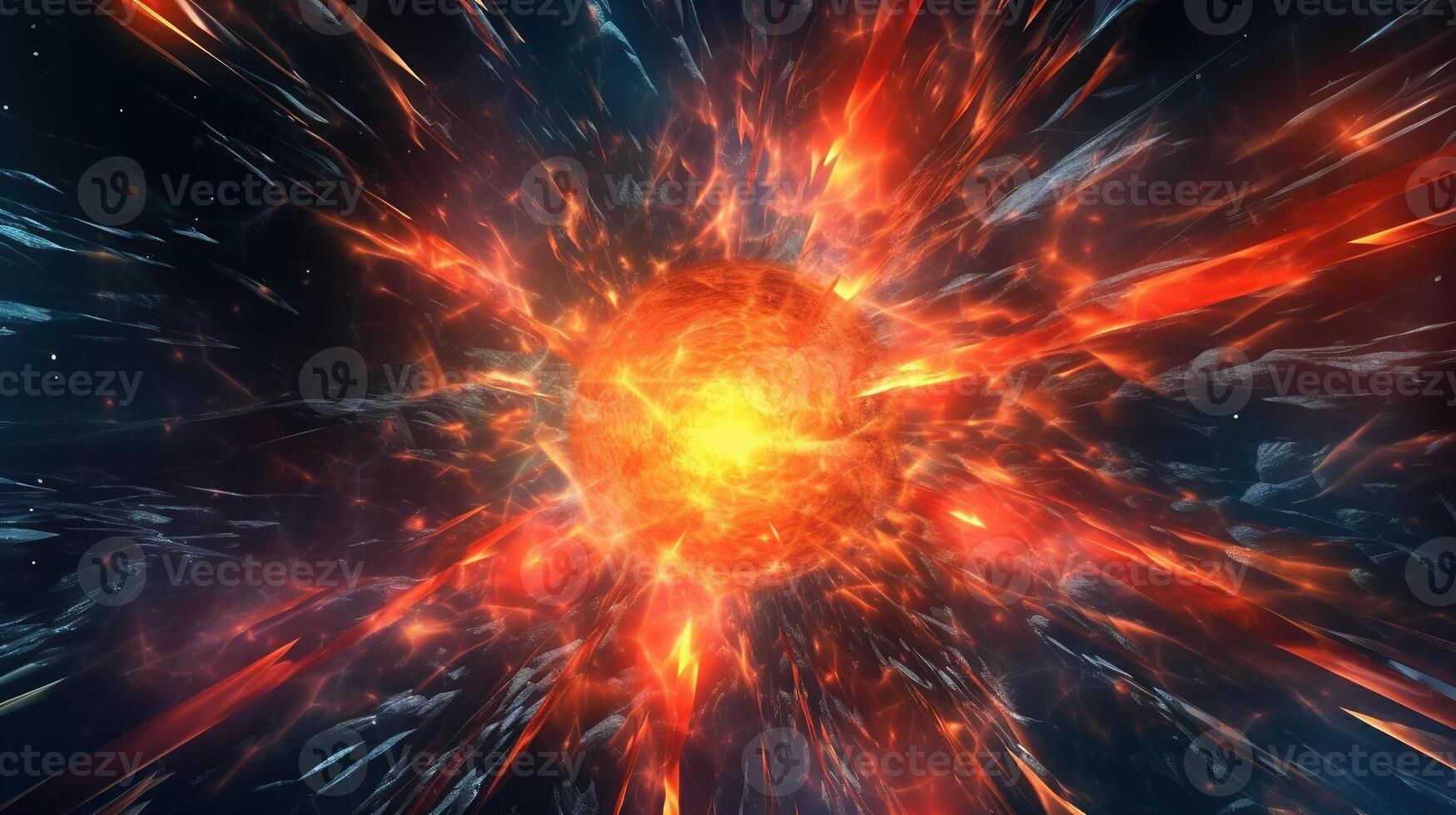 energia alta partículas explosión. estrella explosión con partículas estrella deformación y agujero de gusano ai generado. foto