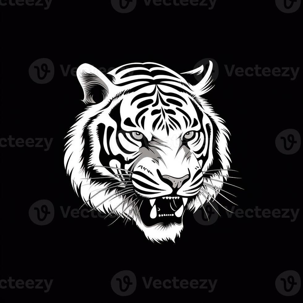 Tiger head face logo or icon in white on black background. International Tiger Day. . photo