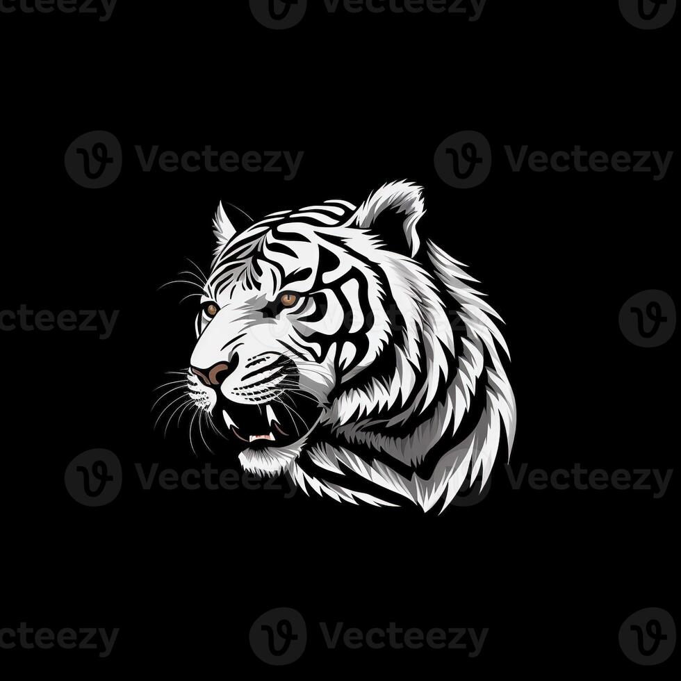 Tiger head face logo or icon in white on black background. International Tiger Day. . photo