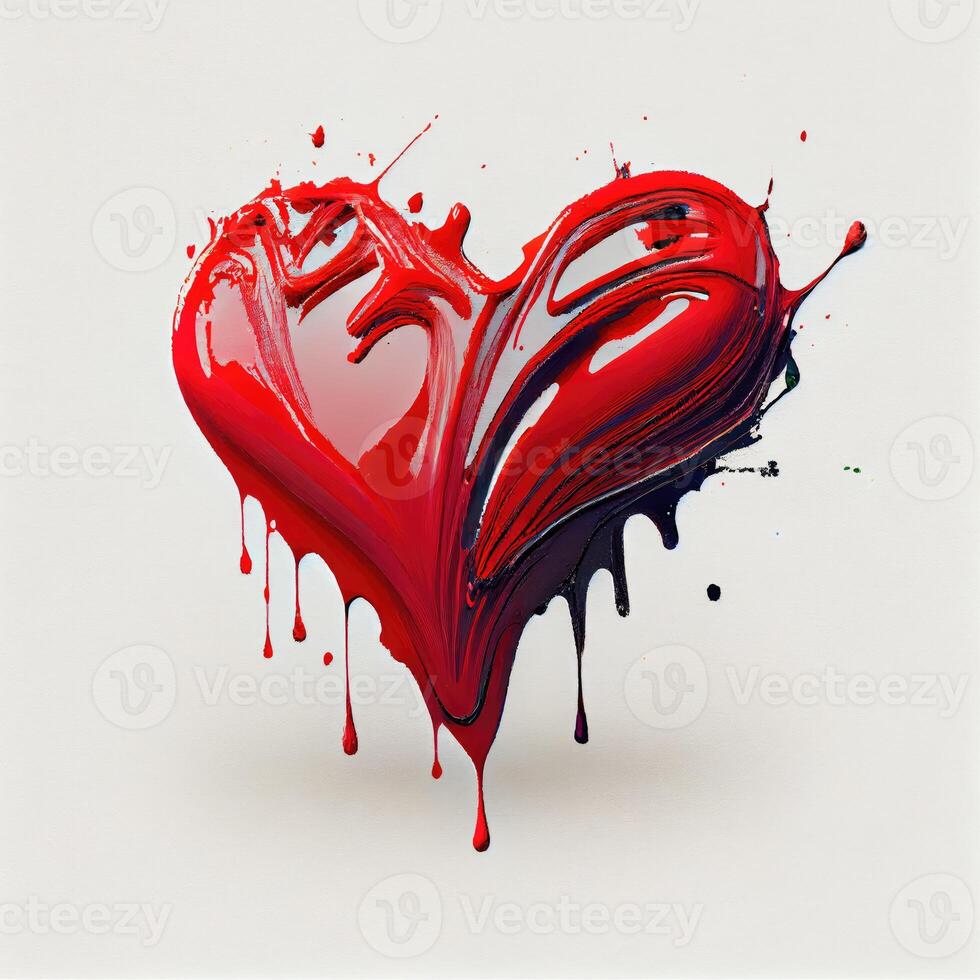 Red heart shape on isolated white background. Valentines day and romance concept. Digital art illustration theme. photo