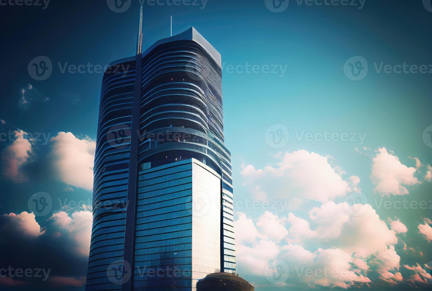 Skyscrapers with blue sky and cloud background. Building and architecture concept. Digital art illustration. photo