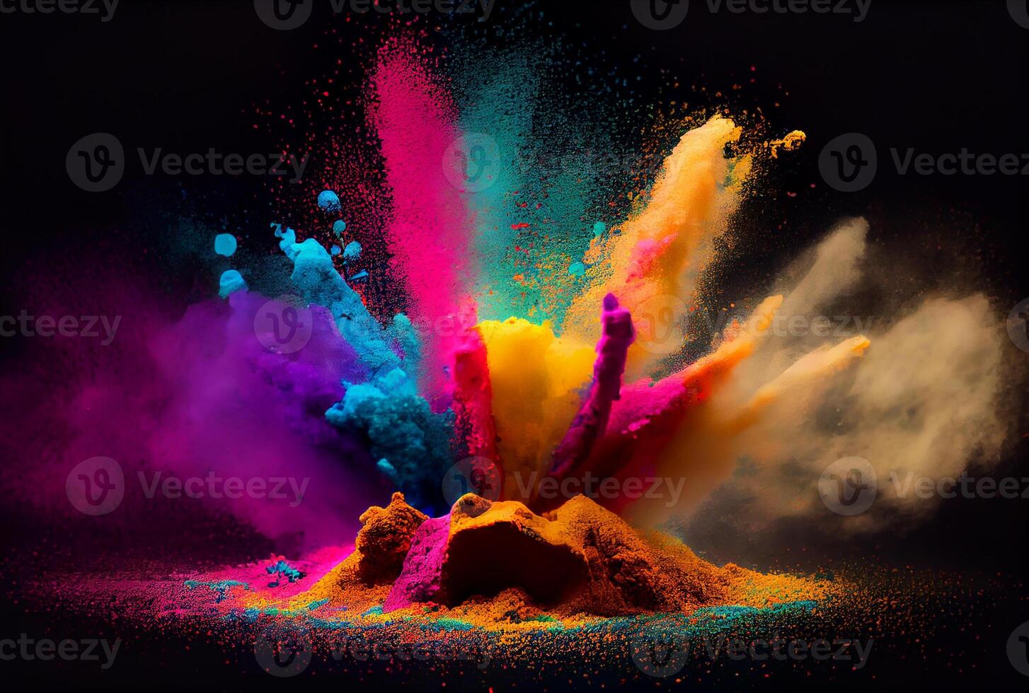 Colorful starch and dye powder dust exploding in Holi day. photo