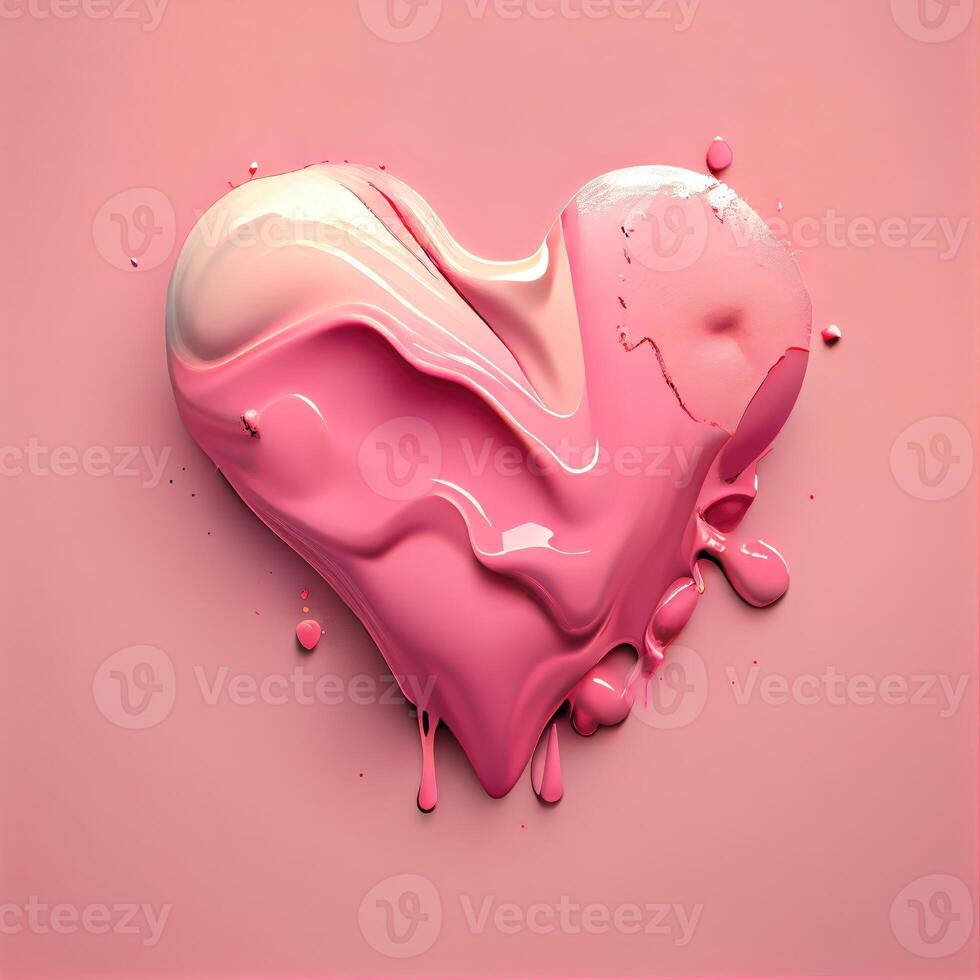 Pink heart shape on pastel and minimal pink background. Valentines day and romance concept. Digital art illustration theme. photo