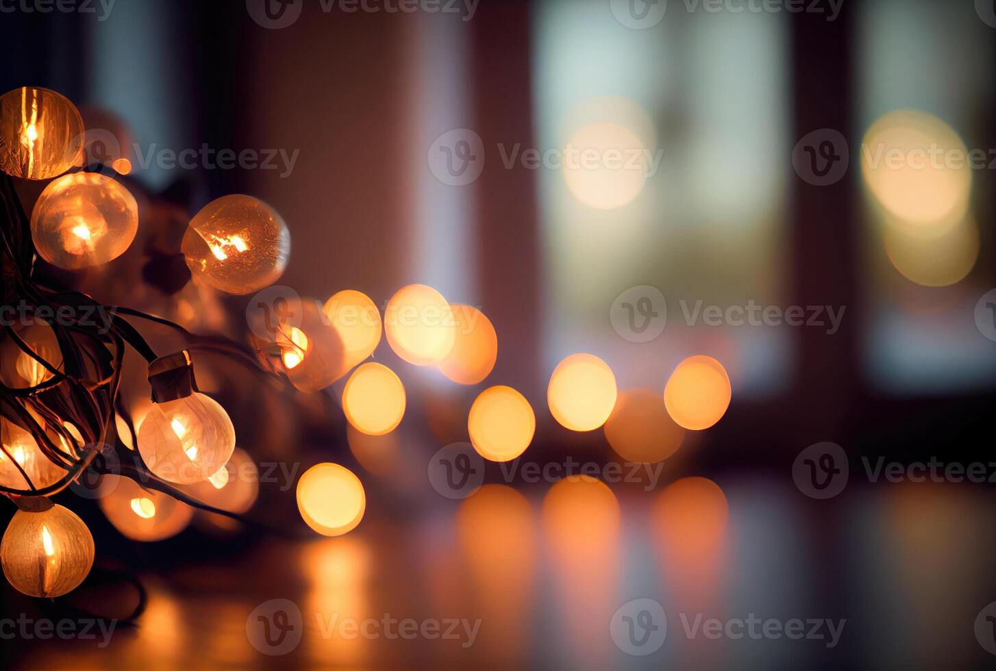 Hanging light bulbs in the shop or event with bokeh background. photo