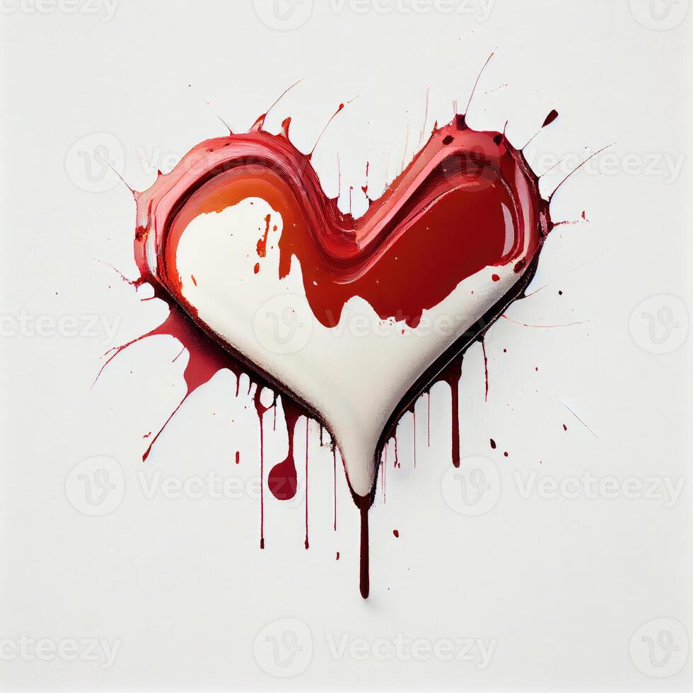 Red heart shape on isolated white background. Valentines day and romance concept. Digital art illustration theme. photo