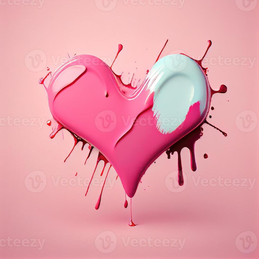 Pink heart shape on pastel and minimal pink background. Valentines day and romance concept. Digital art illustration theme. photo