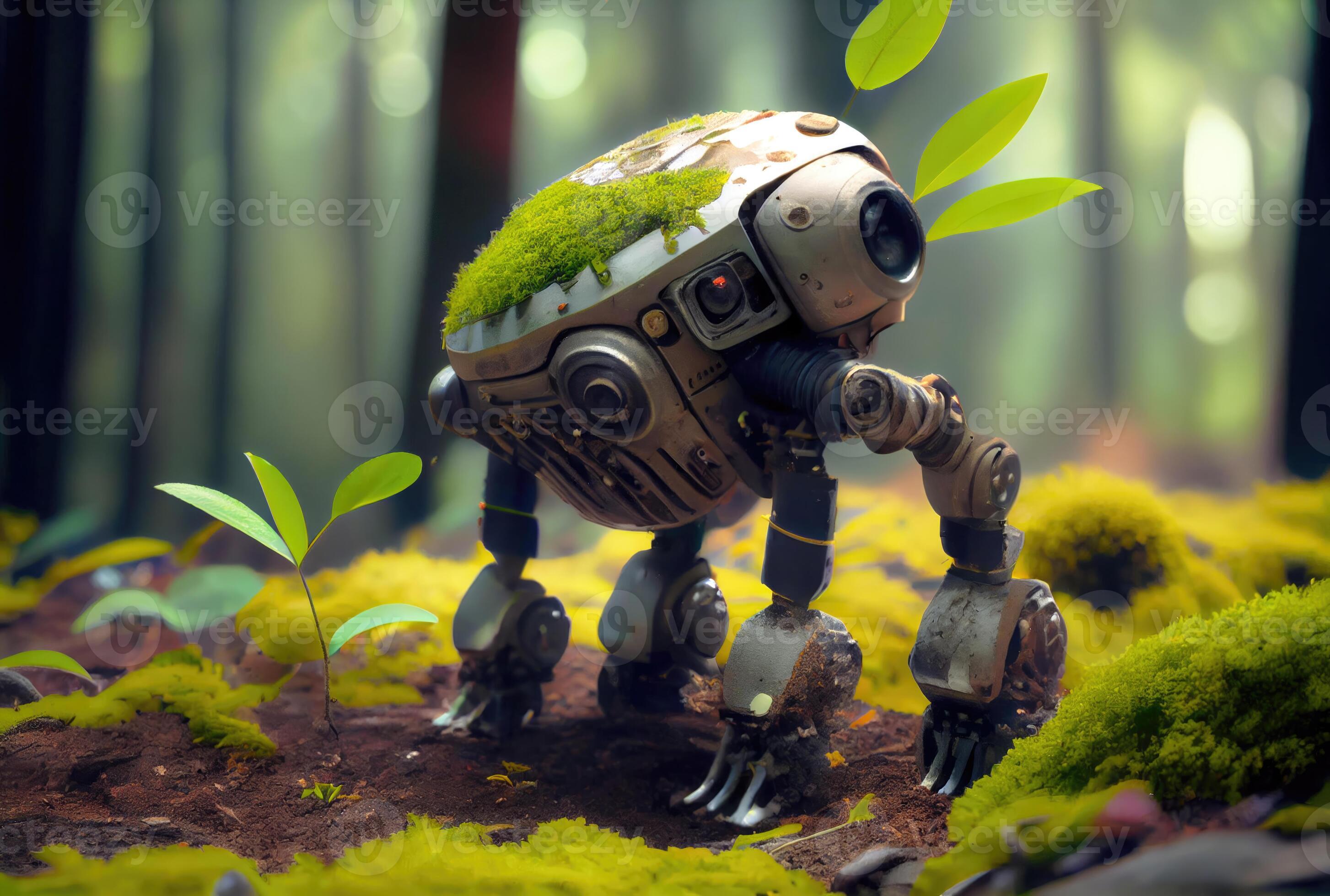 Pequeño Robot Inteligente Lindo Que Sostiene Plántulas Para Plantar Un  Bosque. Concepto De Tecnología Y Conservación Del Medio Ambiente. Ai  Generativa Fotos, retratos, imágenes y fotografía de archivo libres de  derecho. Image