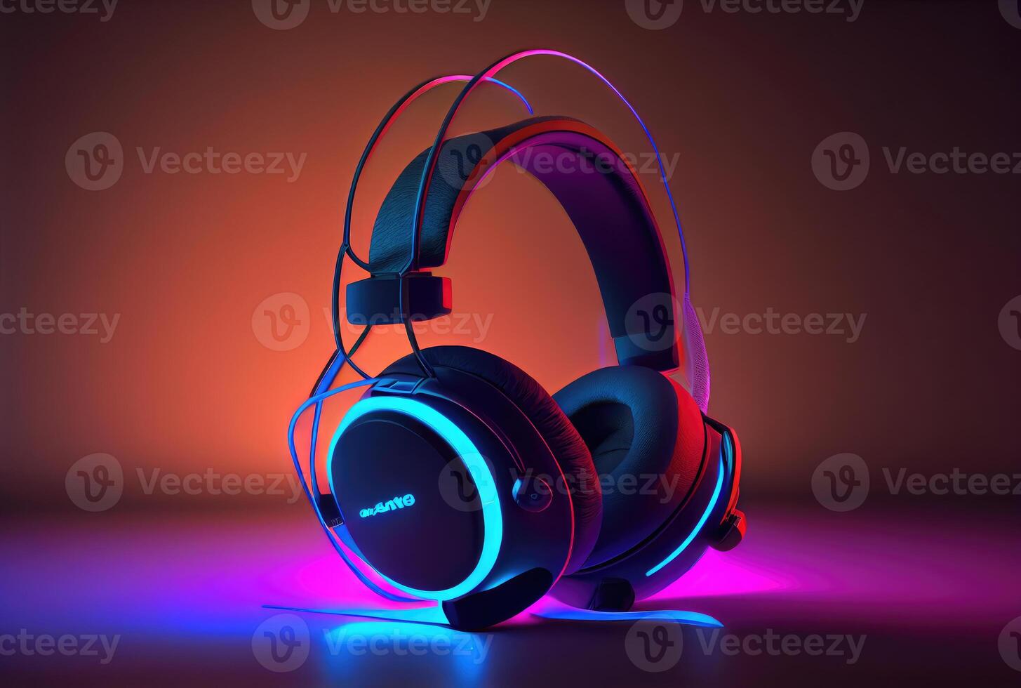 Modern headphone in the colorful gaming and live streaming room background. photo