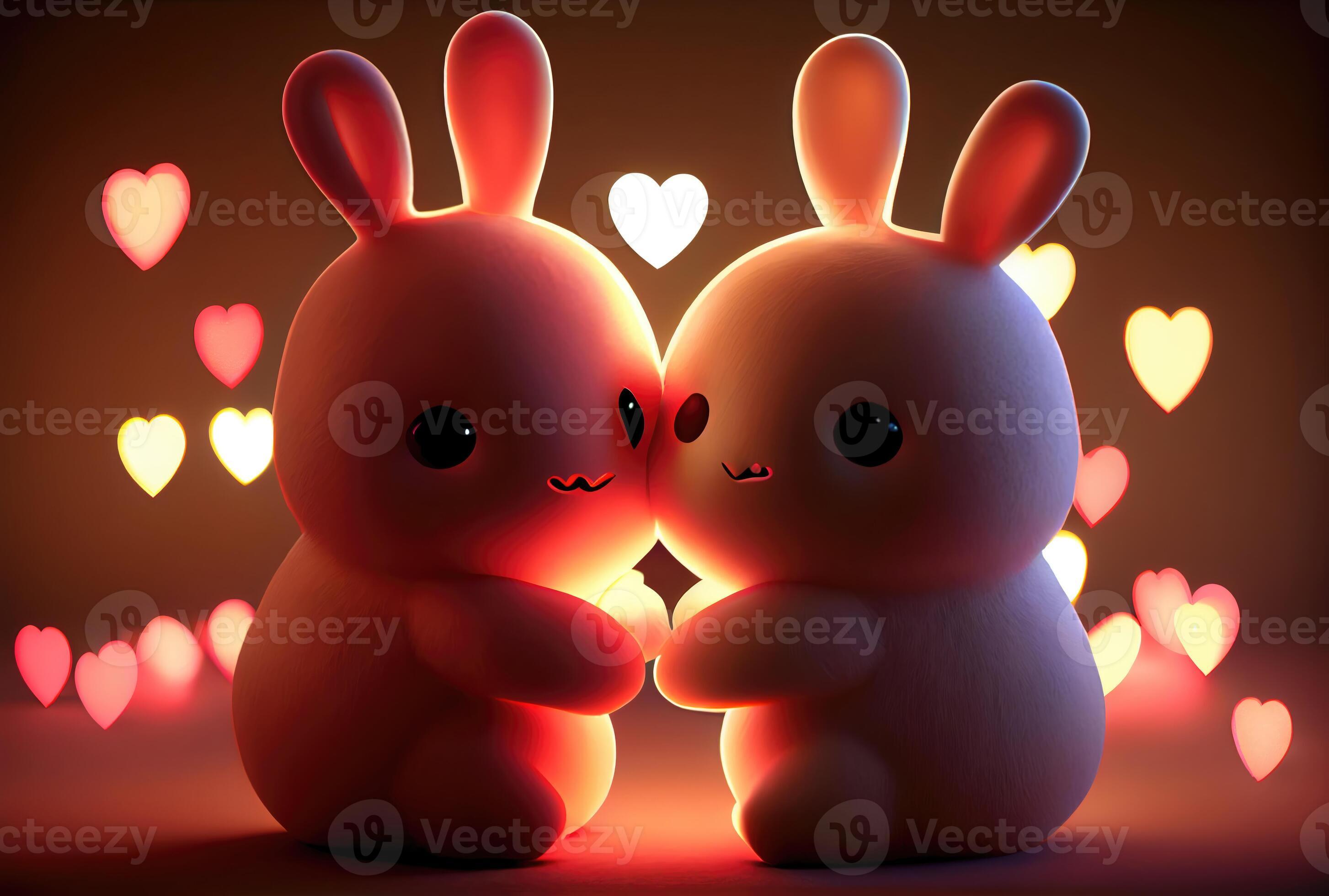 Cute bunnies as happy lovers couple with white... - Stock Photo [61276307]  - PIXTA