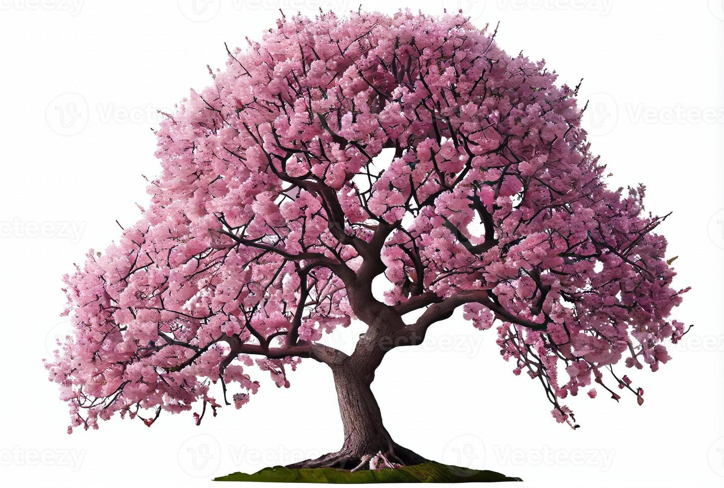 Large pink Cherry Blossom tree on white background. Digital art style. photo