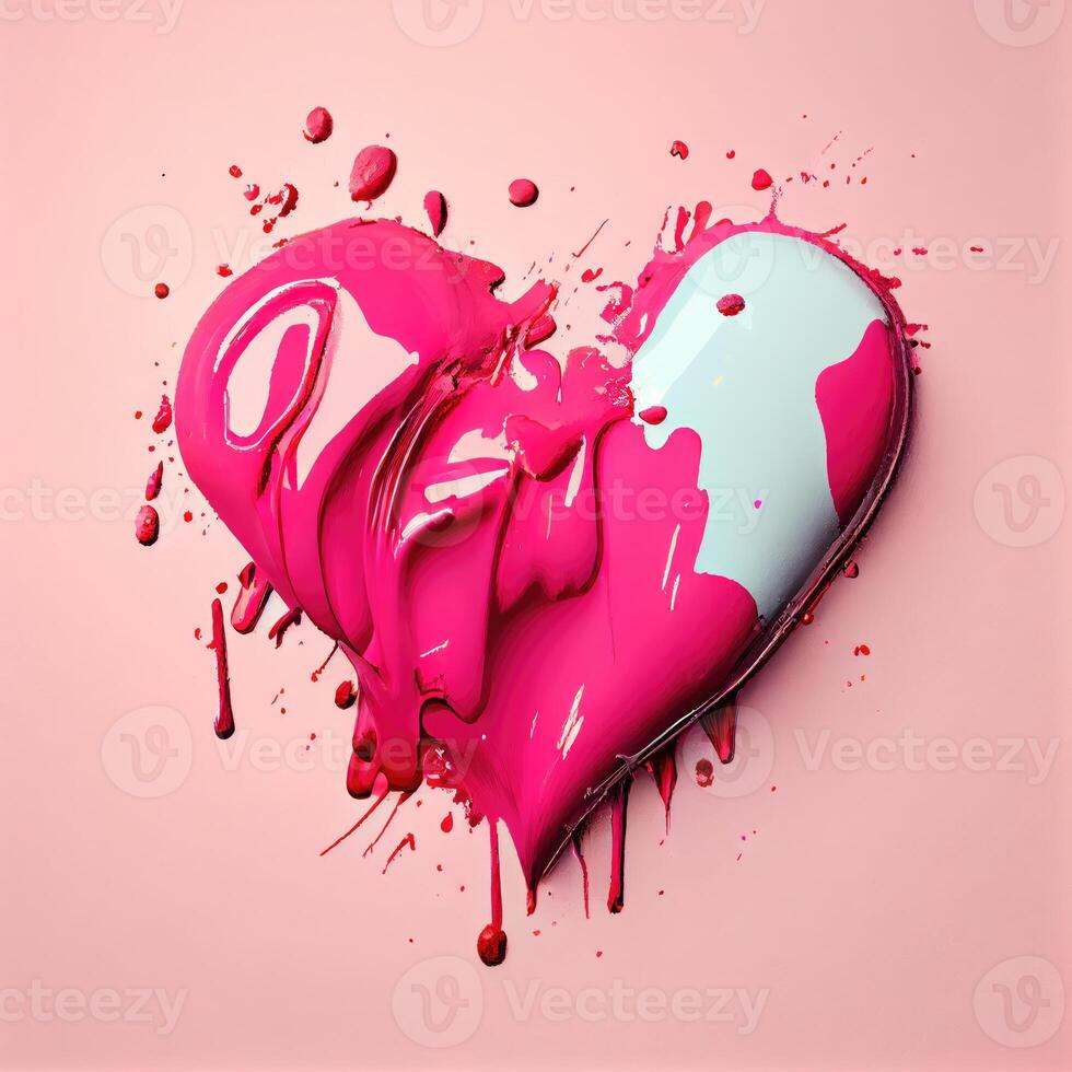 Pink heart shape on pastel and minimal pink background. Valentines day and romance concept. Digital art illustration theme. photo