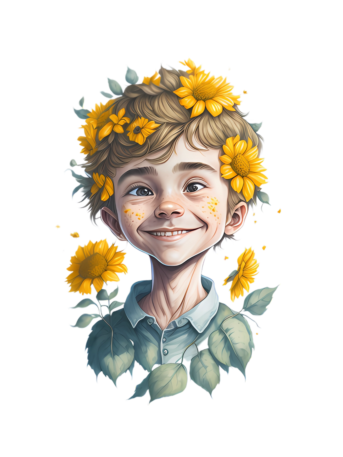Little boy holding sunflower in hand illustration 23886251 PNG