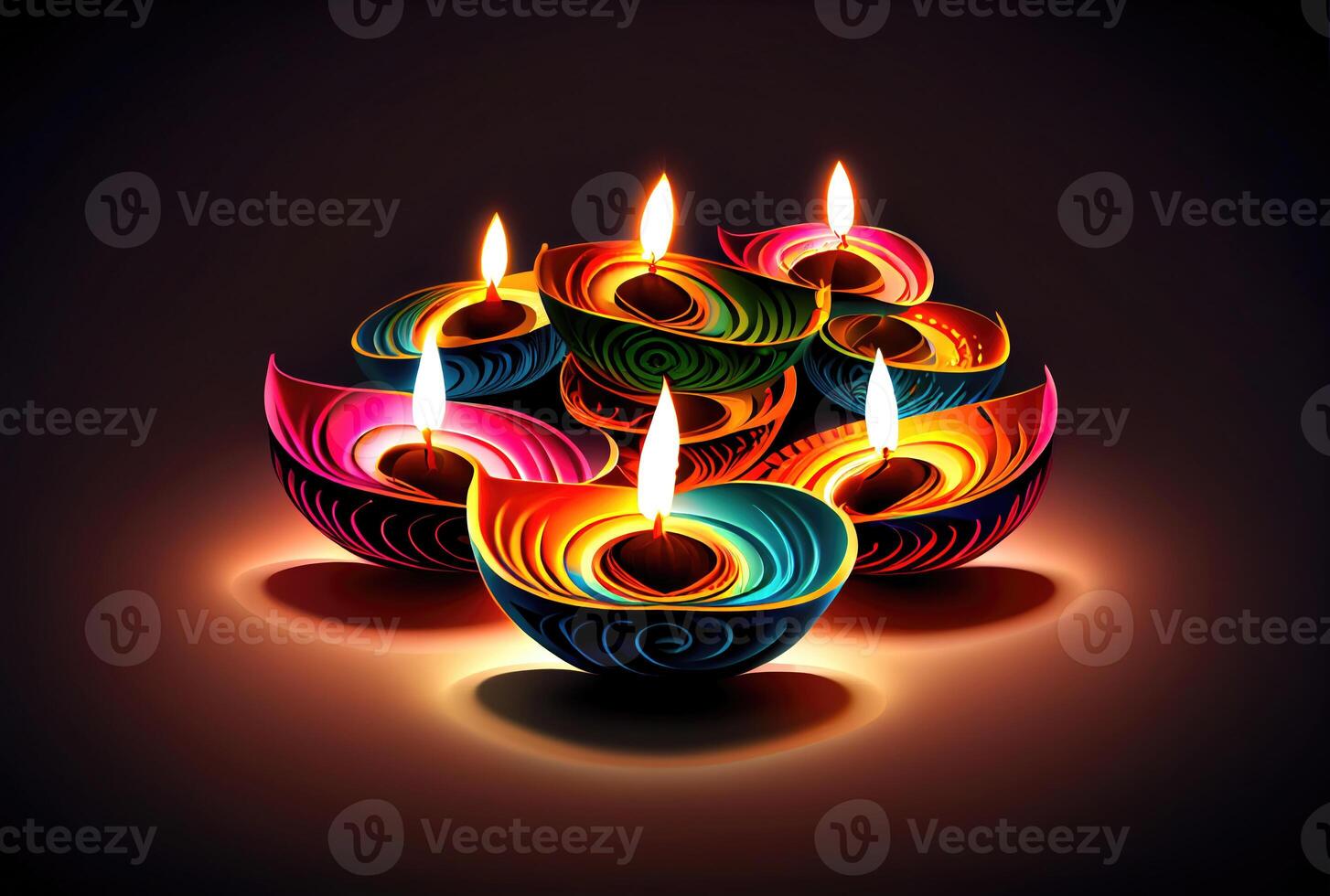 Diwali the festival of lights colorful lanterns with candlelight in the dark background. Holiday and culture concept. photo