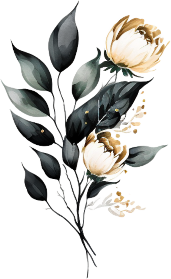 Black White and Gold Flowers ai generative 23886367 PNG