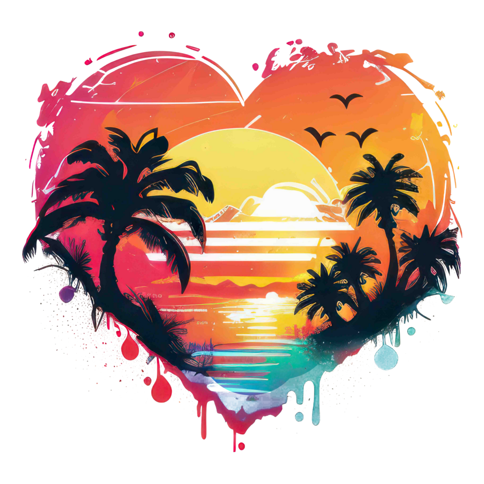 WaterColor Sunset Heart Summer Beach png