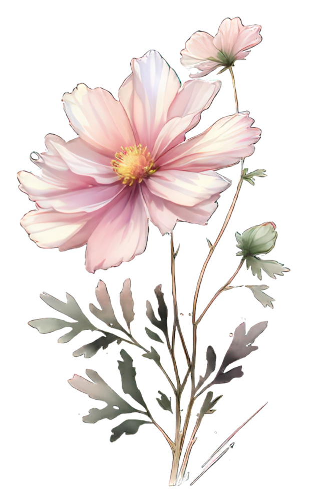 acquerello floreale mazzo illustrazione impostato arrossire rosa blu giallo fiore verde foglia le foglie rami fiori ai generativo png