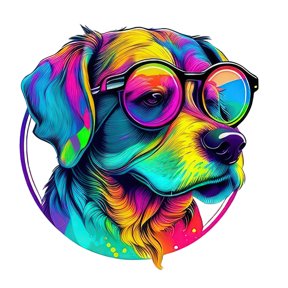 illustratie grafisch van kleurrijk hond vervelend zonnebril geïsoleerd mooi zo voor icoon, mascotte, afdrukken, ontwerp element ai generatief png