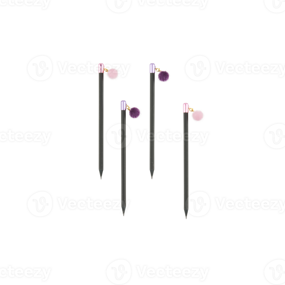 4 pencils and pens lined up with cut out isolated on transparent background png