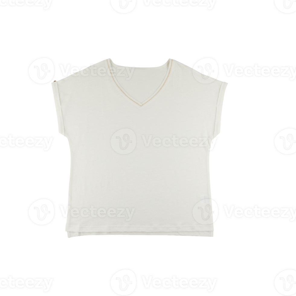 V-neck short-sleeve T-shirt with cut out isolated on background transparent png