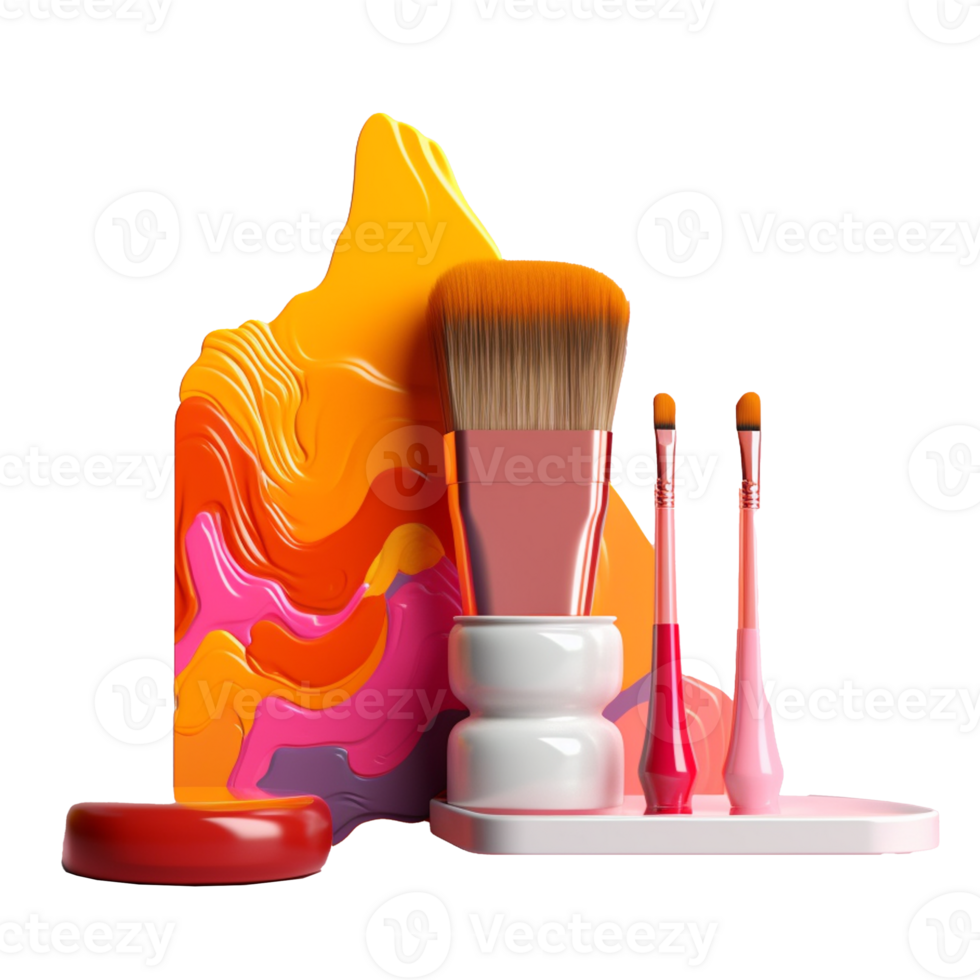 acrylic paint brush in 3D style trending color palette with png