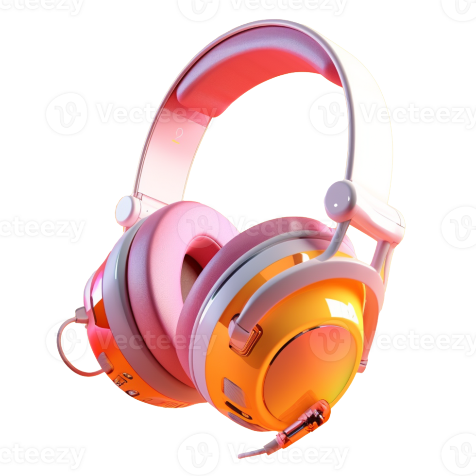 over the head headphones in 3D style trending color palette with png