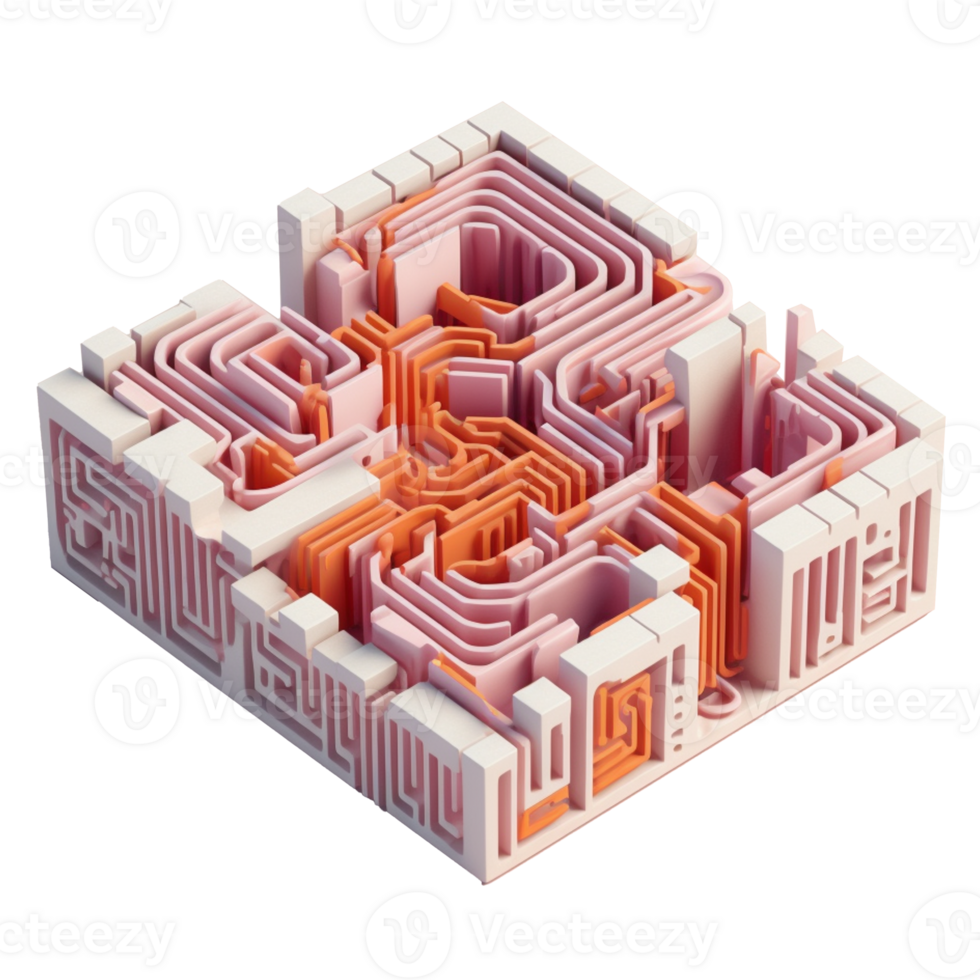 petit Labyrinthe dans 3d style tendance Couleur palette avec génératif ai png