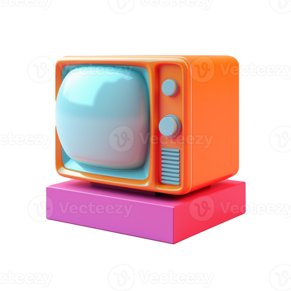 vintage television in 3D style trending color palette with png