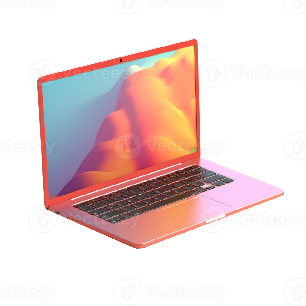 laptop in 3D style trending color palette with png