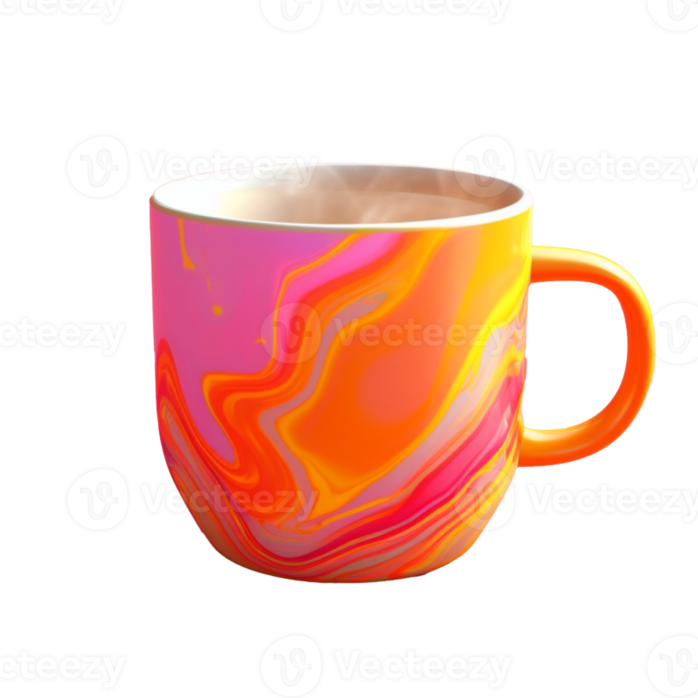 hot coffee mug in 3D style trending color palette with png