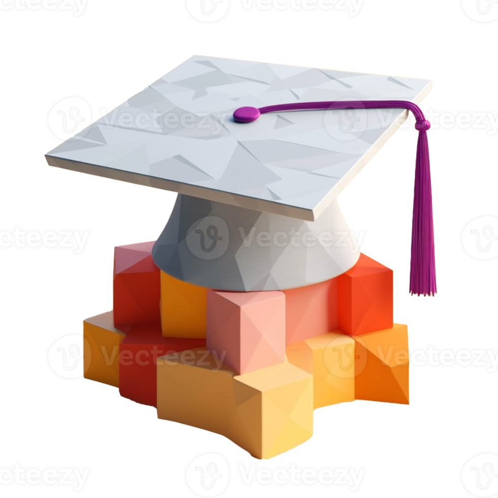 graduation cap in 3D style trending color palette with png