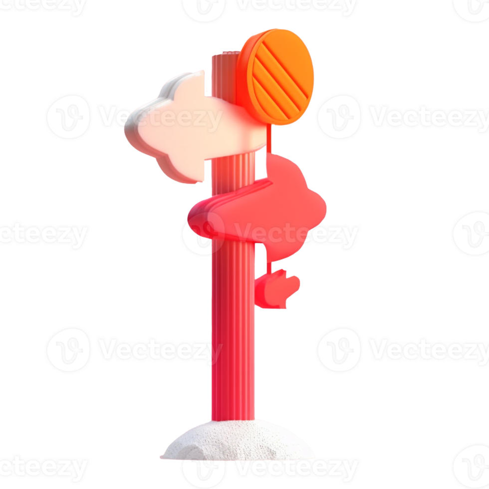 signpost in 3D style trending color palette with png
