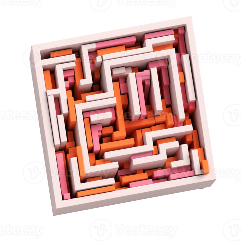 small maze in 3D style trending color palette with png