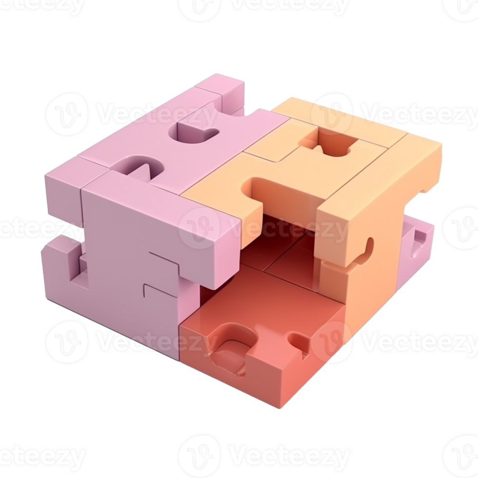 Jigsaw puzzle in 3D style trending color palette with png