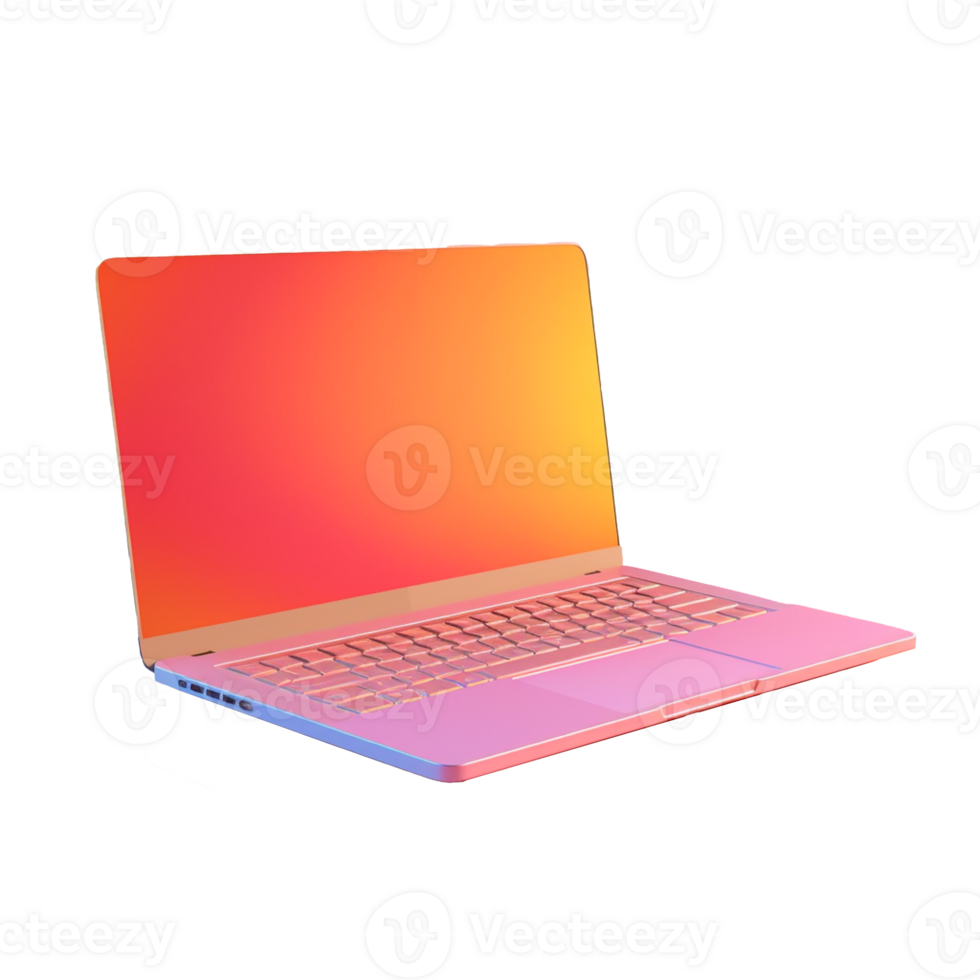 laptop in 3D style trending color palette with png