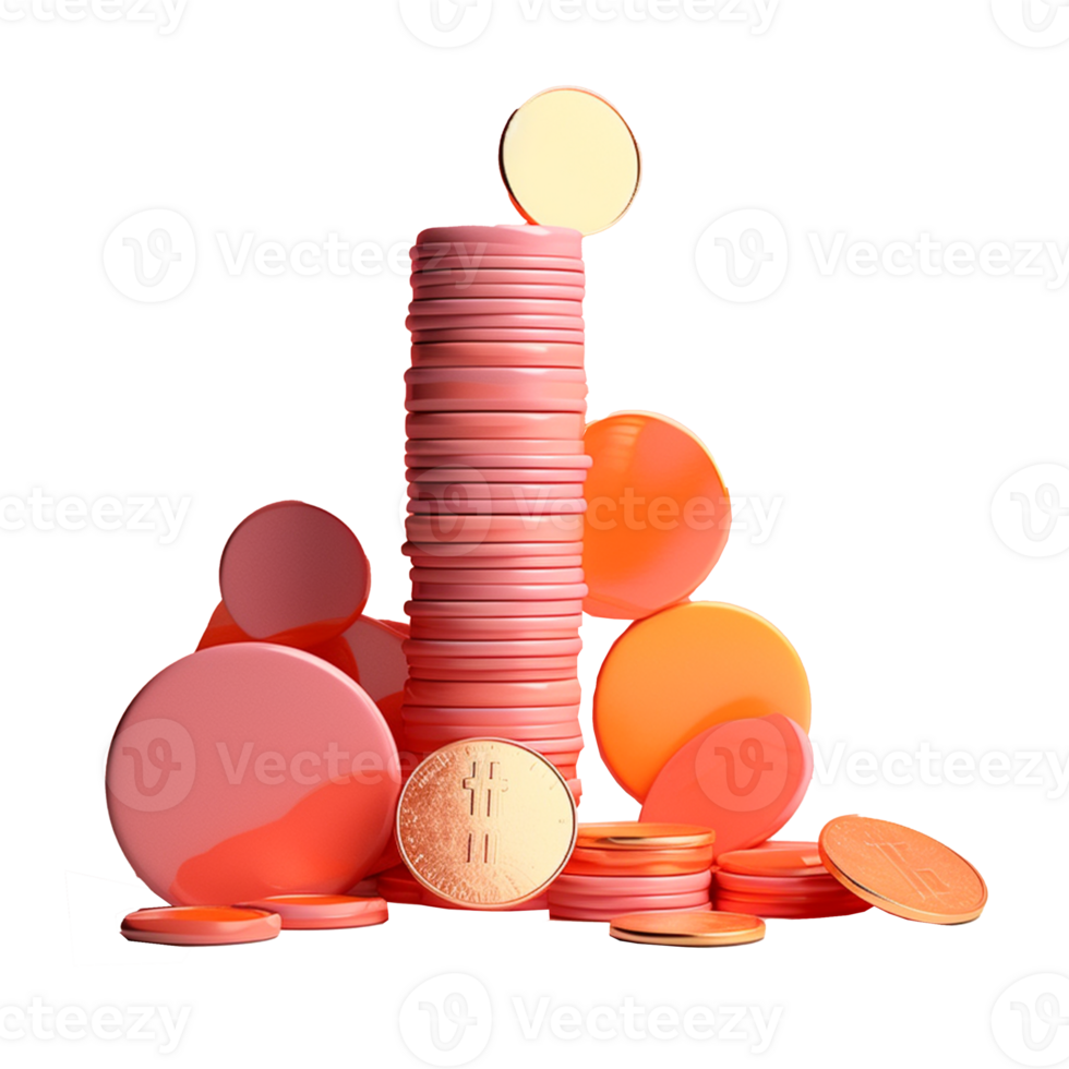 pile of gold coins in 3D style trending color palette with png