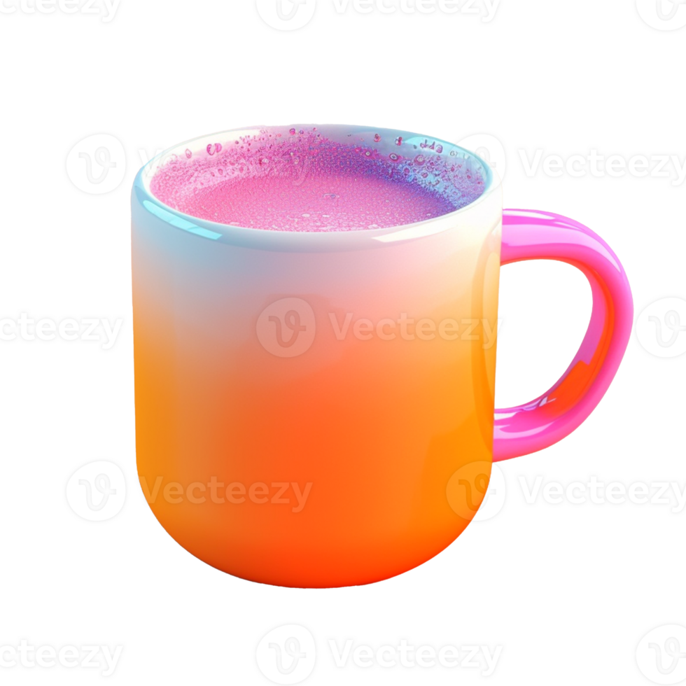 hot coffee mug in 3D style trending color palette with png
