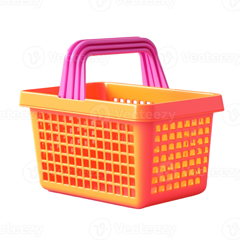 shopping basket in 3D style trending color palette with png
