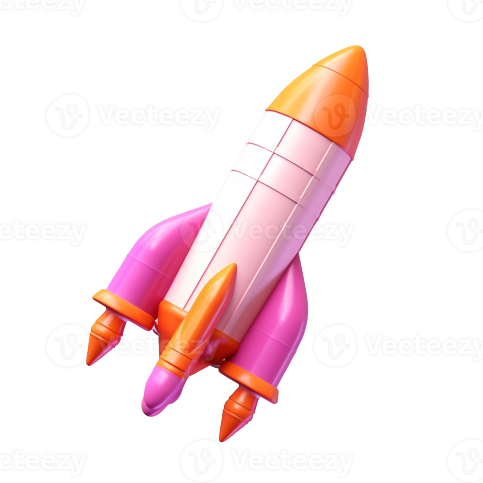 rocket in 3D style trending color palette with png