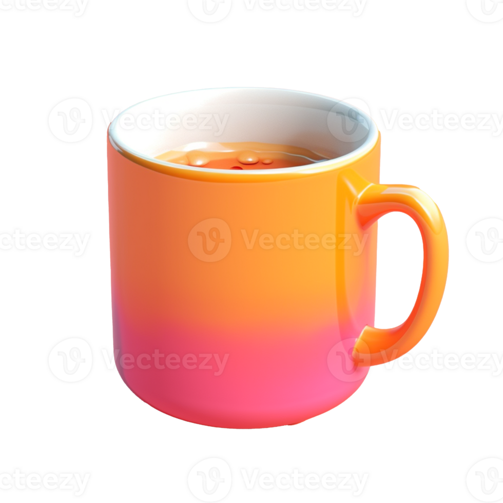 hot coffee mug in 3D style trending color palette with png