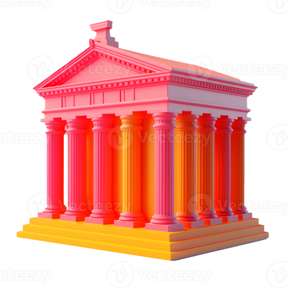 bank in 3D style trending color palette with png