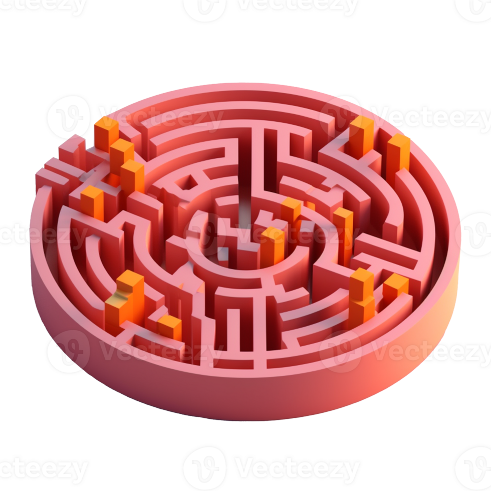 small maze in 3D style trending color palette with png
