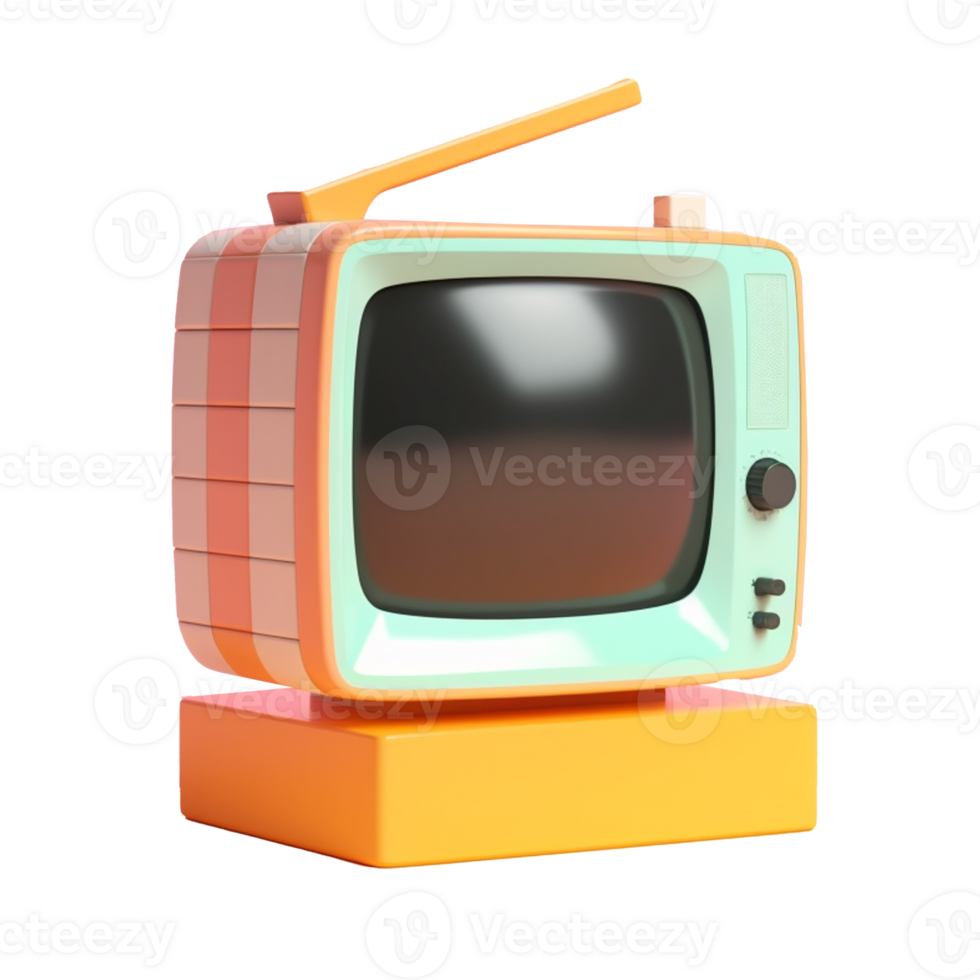 vintage television in 3D style trending color palette with png