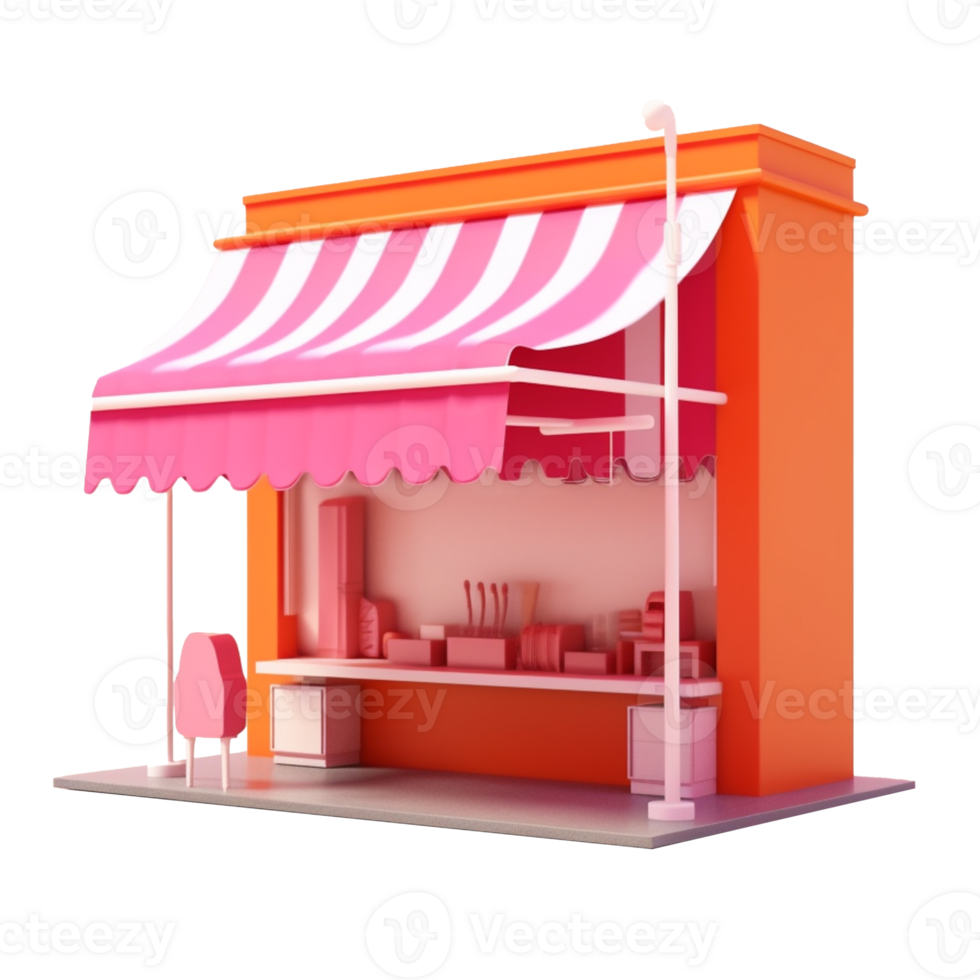 shop front in 3D style trending color palette with png