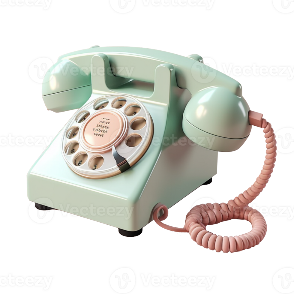 vintage telephone in 3D style trending color palette with png