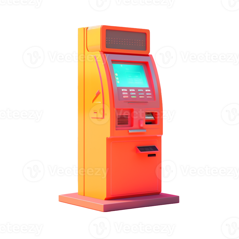 ATM booth in 3D style trending color palette with png