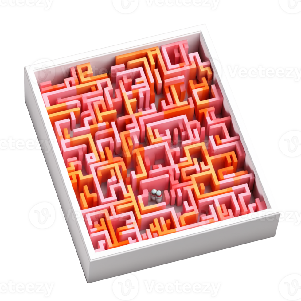 small maze in 3D style trending color palette with png