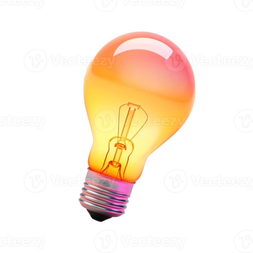 light bulb in 3D style trending color palette with png