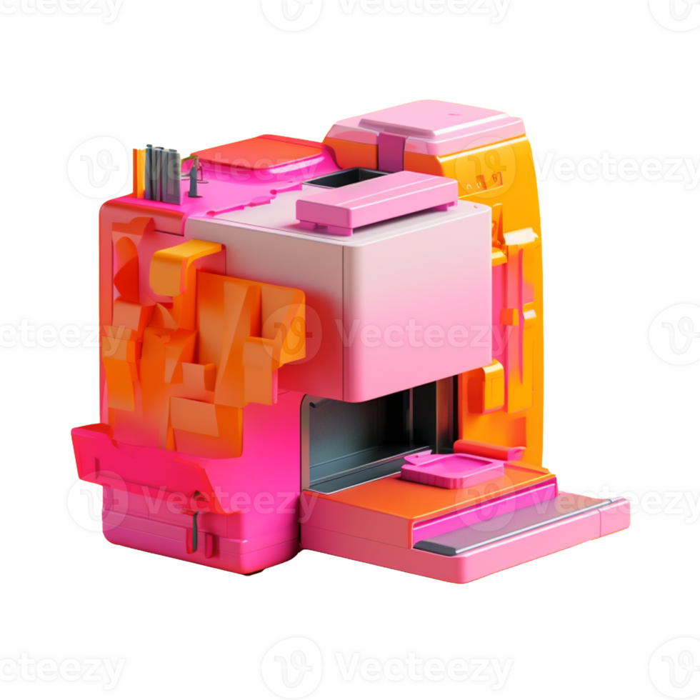 printer in 3D style trending color palette with png